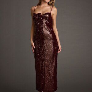 12th Tribe All For You Merlot Sequin Rosette Midi Dress Size XLXL